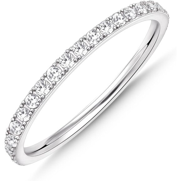 Gold Wedding Band Rings for Women, Cubic Zirconia Promise Eternity Engagement Ri - Picture 9 of 9
